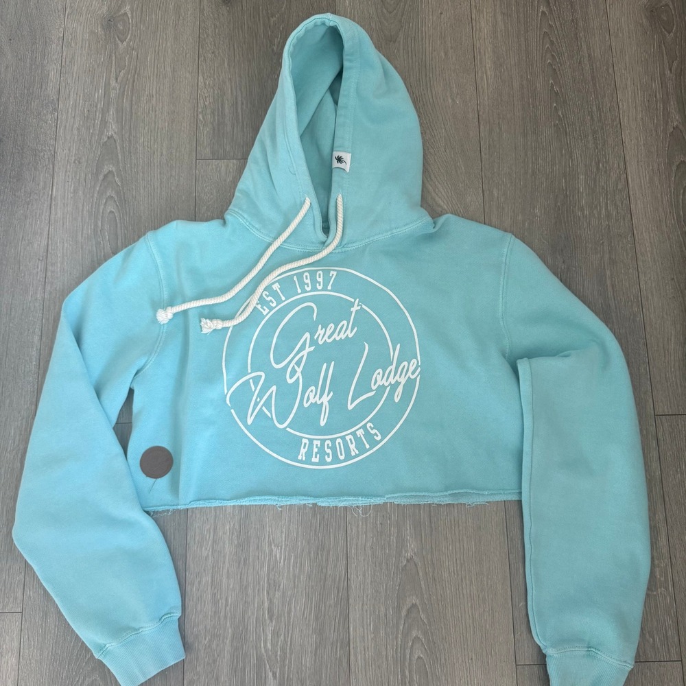 Great Wolf Lodge Cropped Hoodie‎ Sweatshirt Teal Pullover Long Sleeve Size M